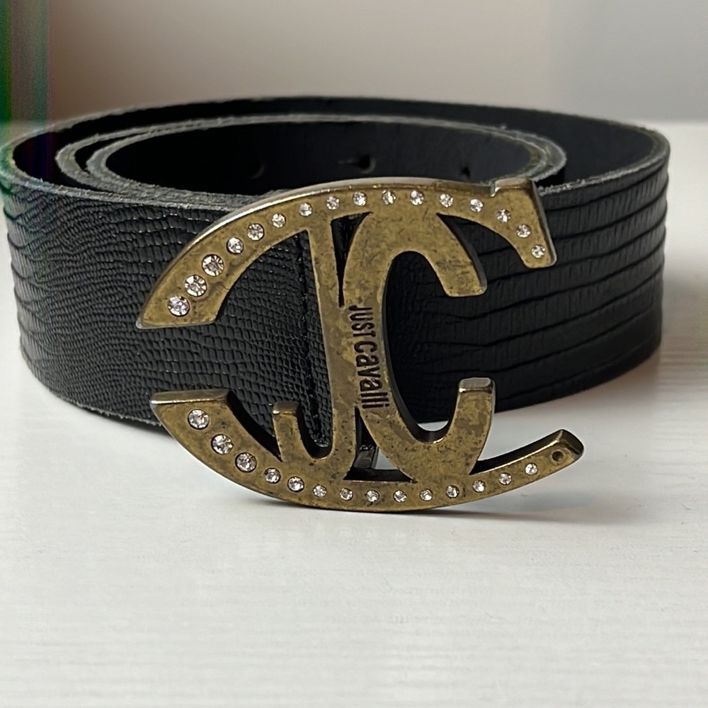 JUST CAVALLI Black ITTIERRE Belt RARE ✨Vintage 38" Long